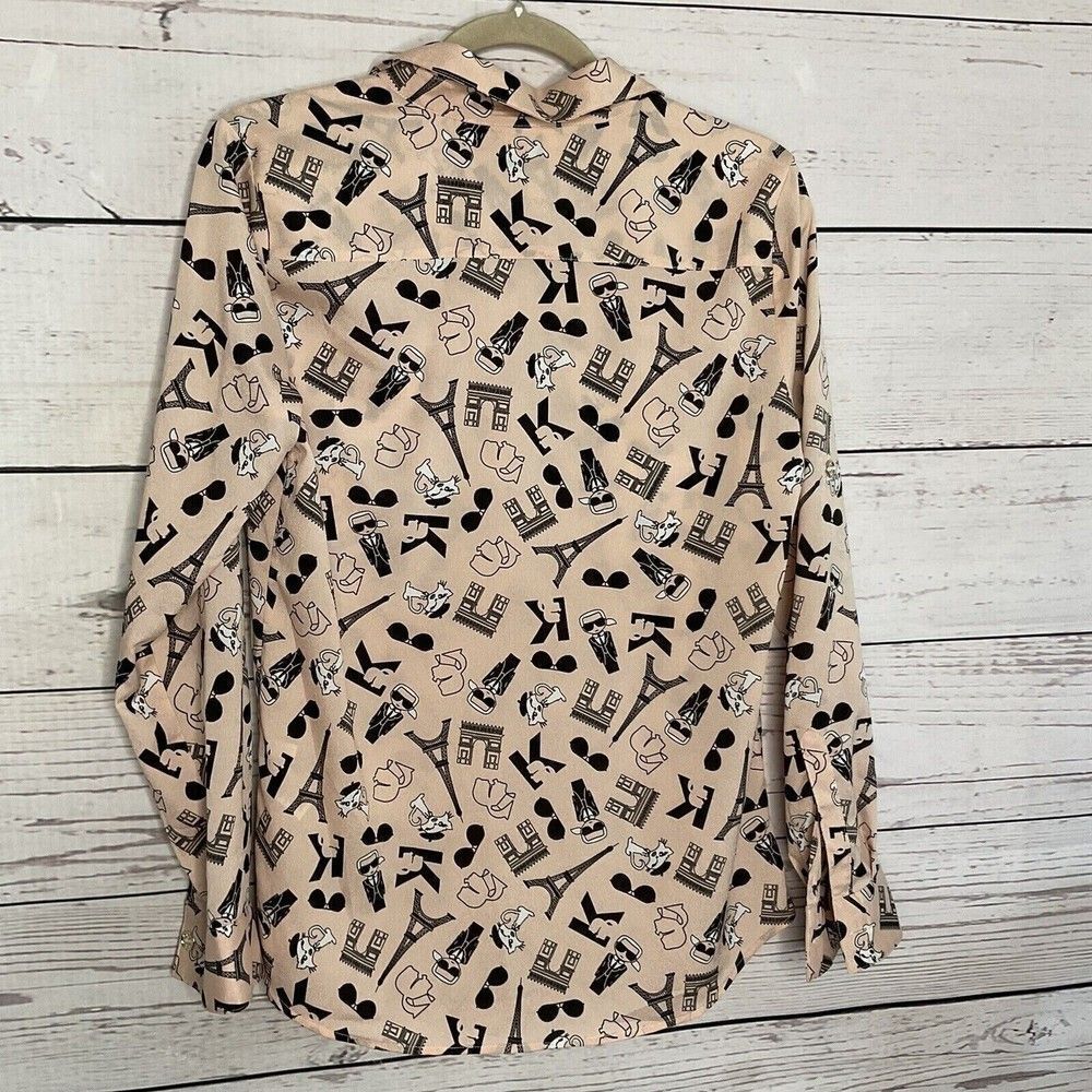 Karl Lagerfeld Cat Paris Eiffel Tower Print Button Up Shirts Blouse Women Size M - Picture 9 of 11